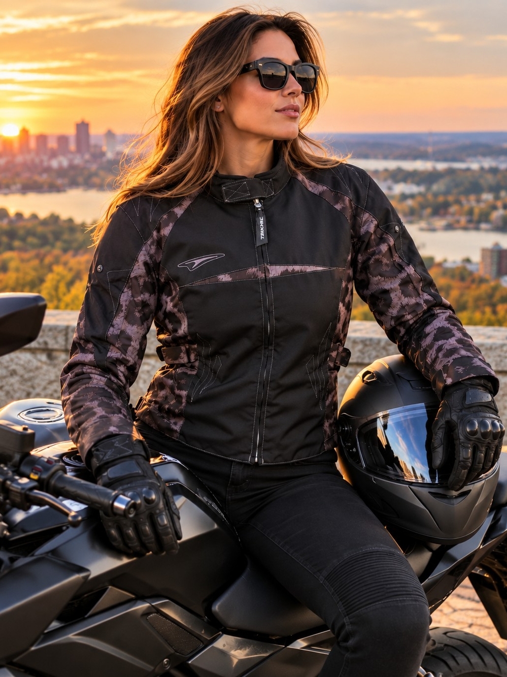 Women's Black Camo Utility Motorcycle Jacket by Teknic